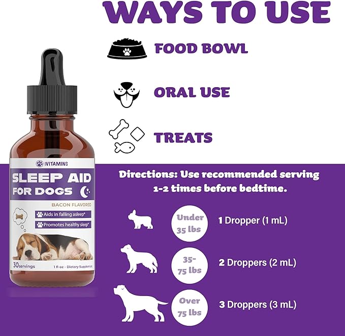 Dog Sleep Aid | Sleep Aid for Dogs | Promotes Healthy, Restful Sleep in Dogs | Melatonin for Dogs | | Dog Calming | Calming for Dogs | Dog Melatonin | Dog Anxiety Relief | 1 fl oz: Bacon Flavor