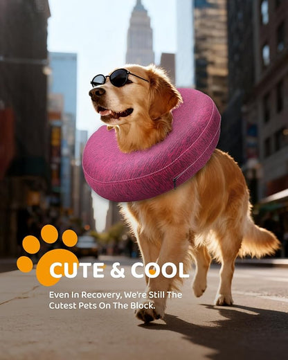 MIDOG Inflatable Dog Cone Collar – Soft Dog Cone Alternative After Surgery, Comfortable Recovery Neck Donut ECollar for Small Medium & Large Dogs and Cats to Stop Licking & Vision-Friendly (Rose,L)