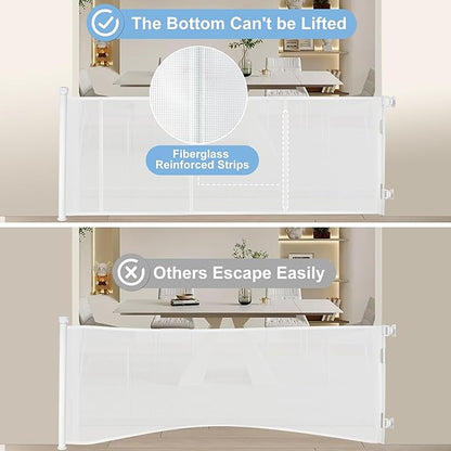 150 inches Retractable Baby Gate, 34 inches Tall Extra Wide Safety Gate for Large Hallways, Open Areas, Pet Zones, Durable Mesh Gate for Kids and Dogs, White