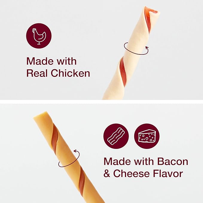 SmartBones Twist Sticks Variety Pack 50 Count, Rawhide-Free Chews For Dogs Made With Real Chicken Or Bacon And Cheese Flavor (SBM-00464)