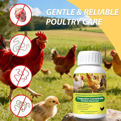 Chicken Dewormer for Chickens & Laying Hens, Fenbendazole Liquid Chicken Wormer, Easy Mix in Water, for Tapeworms Roundworms Hookworms, 100 mL