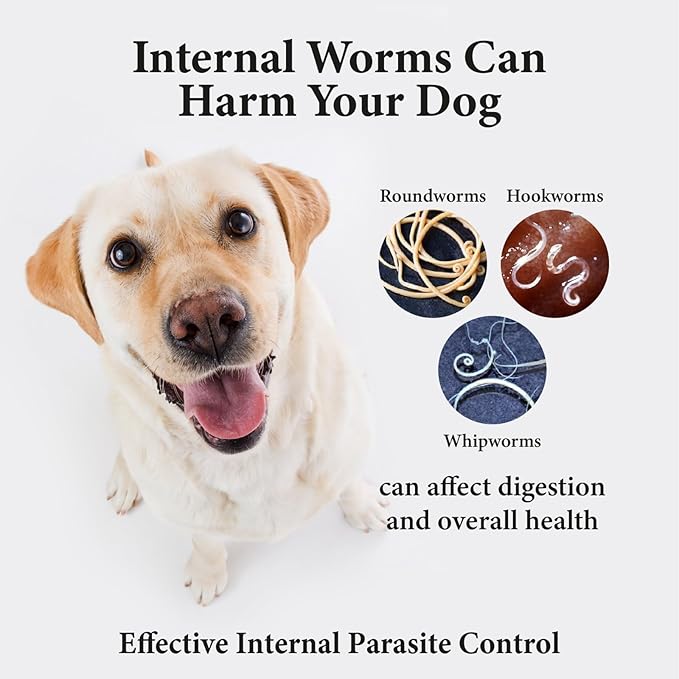 Broad Spectrum Dog Dewormer Treatment 120ml - Dewormer for Dogs and Puppies - Hookworms, Roundworms and whipworms - Boost the immnue System & Strengthens the Digestion - Chicken Flavour - Made in USA