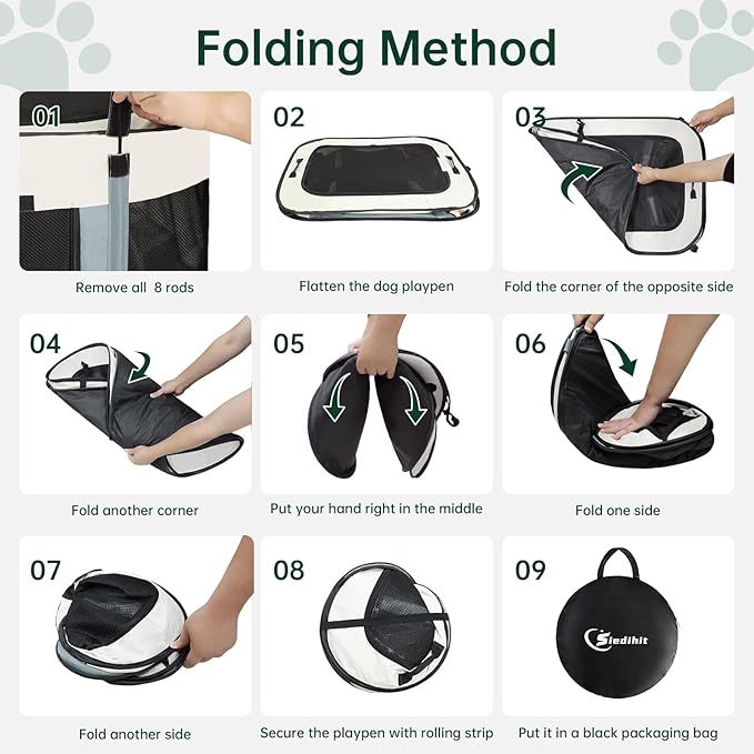 Dog Playpen,Cat Pet Puppy Pen,Portable Playpens for Dogs Indoor Outdoor Travel Camping Use,Foldable Dog Kennel Tent Crate for Rabbit Small Animals with Carrying Case (Grey, Small)