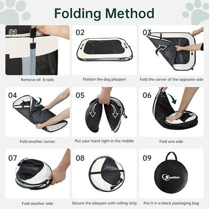 Dog Playpen,Cat Pet Puppy Pen,Portable Playpens for Dogs Indoor Outdoor Travel Camping Use,Foldable Dog Kennel Tent Crate for Rabbit Small Animals with Carrying Case (Grey, Small)