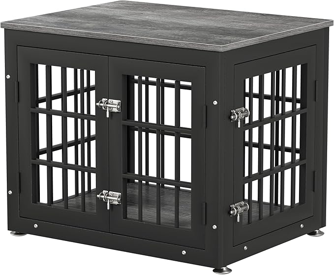 rehomerance 26 Inch Heavy Duty Dog Crate Furniture for Small Dogs, Decorative Pet House End Table, Wooden Cage Kennel Furniture Indoor, Gray