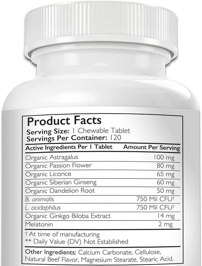 Adrenal Support for Dogs, Support for Dogs with Cushing's Disease, Maintain a Healthy Coat and Skin, Promote Normal Urination, Thirst and Appetite, 120 Chewable Tablets