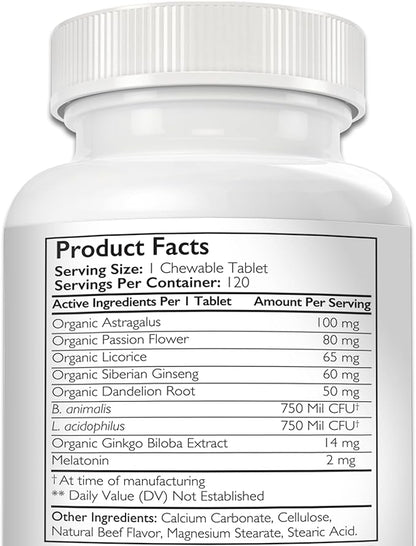 Adrenal Support for Dogs, Support for Dogs with Cushing's Disease, Maintain a Healthy Coat and Skin, Promote Normal Urination, Thirst and Appetite, 120 Chewable Tablets
