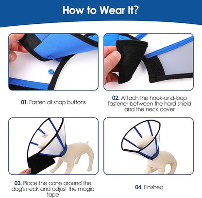 SUNFURA Dog Cone, Soft Dog Cones for Large Breeds After Surgery, Comfortable Pet Recovery Collar to Stop Licking, Adjustable E-Collar Alternative for Wound Healing, Blue L