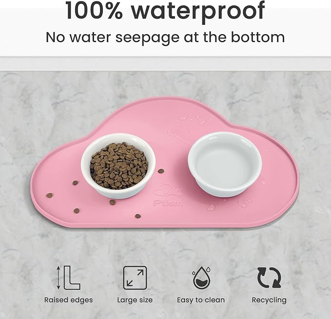 Ptlom Silicone Pet Placemat for Dogs and Cats, Non-Slip Waterproof Dog Feeding Bowl Mats for Food and Water, Small Medium Large Pet Puppy Tray Mat Prevent Residues from Spilling onto The Floor, Pink
