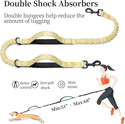 iYoShop Hands Free Dog Leash with Zipper Pouch, Dual Padded Handles and Durable Bungee for Walking, Jogging and Running Your Dog (Yellow Heart, Large)