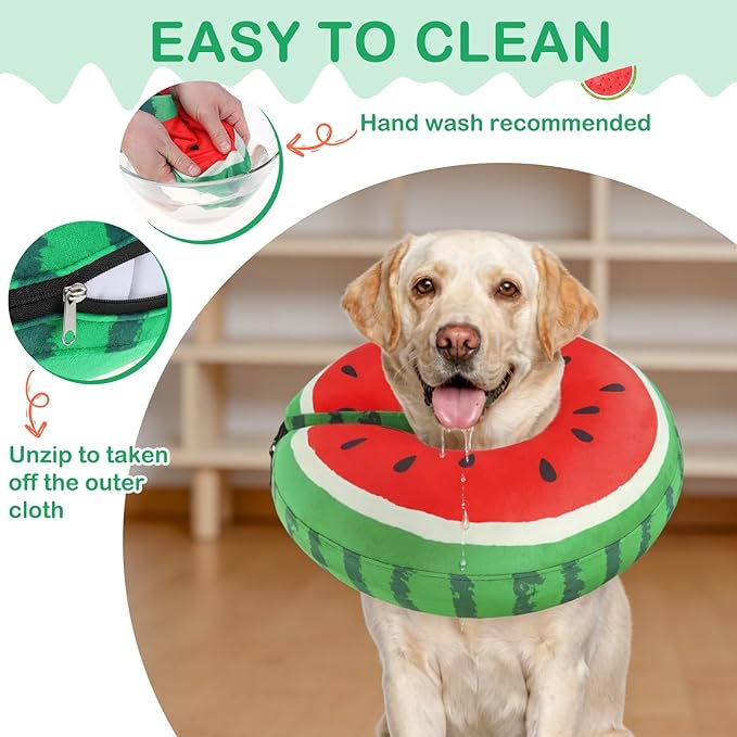 SCENEREAL Dog Cone Alternative After Surgery Donut Collar, Soft Pet Recovery Pillow Collar for Medium Large Dogs, Inflatable Adjustable Neck Collars to Prevent Licking, Watermelon L