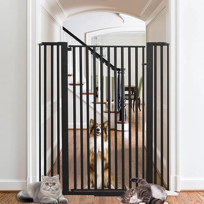 SHYUJAJIE 55 Inch Extra Tall Pet Gate for Cats,29.92"-43" Adjustable Wide Dog Gates,Pressure Mounted Walk Through Tall Pets Gate for Doorways,Hallway,Stairs(Black)