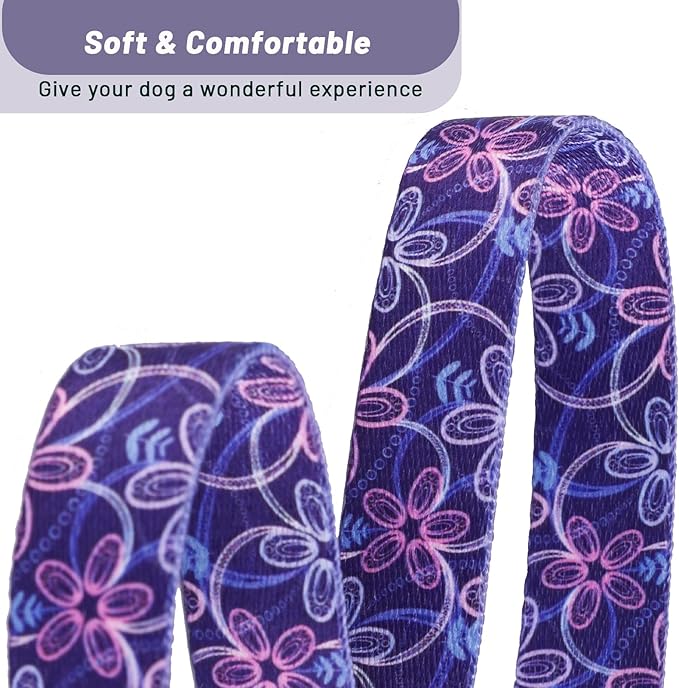 QQPETS Adjustable Soft Dog Collar: Print Flower Pink Multicolor Cute Patterns for XS Small Medium Large Pet Girl Boy Puppy Walking Running Training