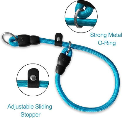 Slip Collar, Dog Choker Collar, Nylon Dog Training Collar with Slidable Stopper No Pull Dog Collars Martingale Collars for Small Medium Large Dogs, Blue, M