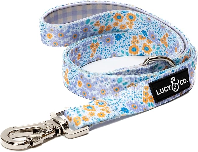Lucy & Co. Designer Dog Leash - Pet Accessories - Thick Dog Leash - Padded Handle for Comfort - Among The Wildflowers - 5 Foot (Purple Floral, Small)