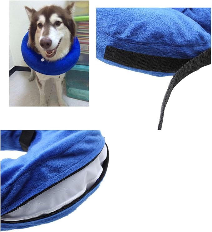 Inflatable Dog Neck Collar PVC Soft Warm Comfortable Protective Recovery Cone for Post Surgery Skin Itching Pets (Blue)