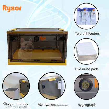 Ryoxr Puppy Atomization Nest, Folding Pet ICU & Pet Oxygen Chamber, Incubator for Puppies with Pet Nebulizer Box - Pet Cages for Cats, Dogs & Home Pet for Cough Breathing Treatment （Large,Yellow ）