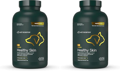 VetriScience Omega Healthy Skin Capsules, 3.6.9 Fish Oil Supplement for Dogs & Cats, Skin Health, Coat Growth, Reduce Shedding, Over 750 mg Omega Fatty Acids per Capsule, Gel Caps,90 Count(Pack of 2)