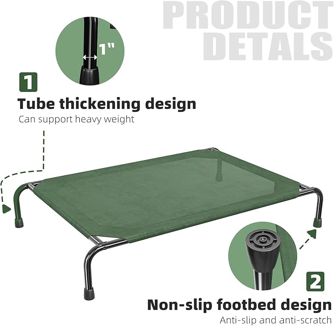 Simple Trending Raised Dog Bed for Large Dogs, Waterproof XL Dog Cot, Outdoor Cooling Elevated Pet Bed, 47.75" x 30.5", Green