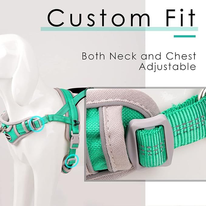 ADVENTUREMORE Dog Harness for Medium Dogs No Pull, Sport Dog Halter Harness Adjustable Reflective Dog Vest Escape Proof Dog Harness with Easy Control Front Clip Handle for Training Walking M Green