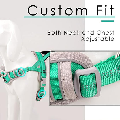 ADVENTUREMORE Dog Harness for Large Dogs No Pull, Sport Dog Halter Harness Reflective Breathable Dog Vest Escape Proof Dog Harness with Easy Control Front Clip Handle for Training Walking XL Green