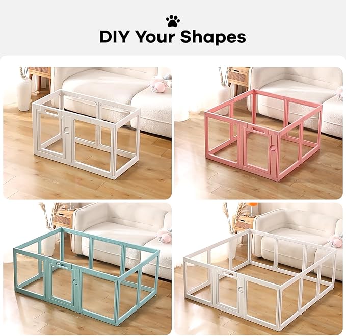 Clear Acrylic Dog Playpen Indoor, Puppy Cat Small Pet Play Pen, Pet Cat Playpen for Rabbits, Dog Fence Crate Kennel Whelping Cage (Grey, 10 Panel)