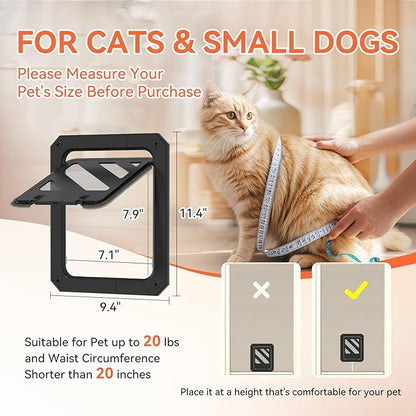 LIBBEPET Cat Door for Screen Door, Lockable Cat Screen Door for Cats & Small Dogs Up to 20 lbs, Magnetic Flap Opening 7 x 9 inches, Equipped with Interactive Cat Toy & Installation Tools, Black
