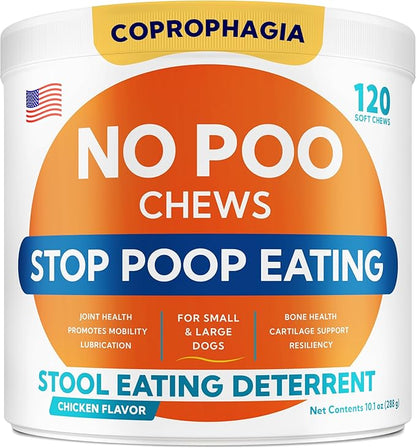 No Poo Chews for Dogs - Coprophagia & Stool Eating Deterrent with Probiotics, Digestive Enzymes & Breath Aid Support - Stop Dog Poop Eating - Made in USA - 120 Soft Chews