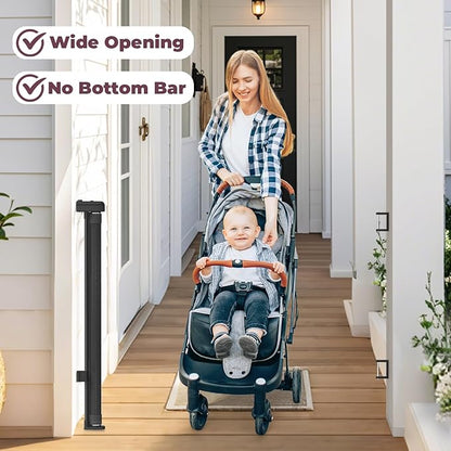 Retractable Baby Gate for Stairs, 55" Wide Mesh Dog Gate Indoor, 34" Tall Child Gate for Doorways, Hallways, Deck, Indoor Outdoor Pet Baby Safety Essentials for Home, Black