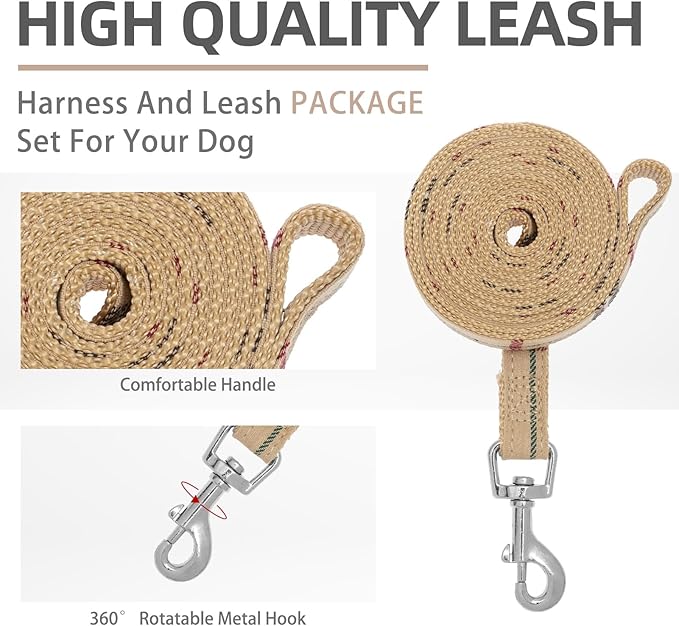 PUPTECK Soft Mesh Dog Harness Small Sized and Leash Set Step-in Plaid Puppy Padded No Pull Vest Harness for XS Dogs Cats Outdoor Walking, Beige M, Chest 15"-16"