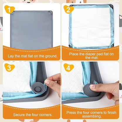 Nuanchu Pee Pad Tray Holder for Dogs, 23 x 23 Inch Silicone Dog Puppy Pad Holder with Four Fixed Points Stable Grip, Raised Edges, Quick-Wipe Dog Potty Tray for Indoor Flooring Protection
