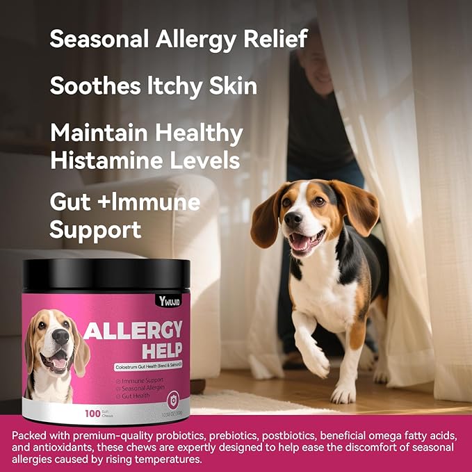 Dog Allergy Itch Relief Chews–Probiotics for Dogs Seasonal Allergies,Itchy Skin & Ears,Immune Support,Omega 3,Fish Oil,Gut & Digestive Health,Dry Skin,Hot Spots,Paw Licking for All Breeds & Ages Dogs