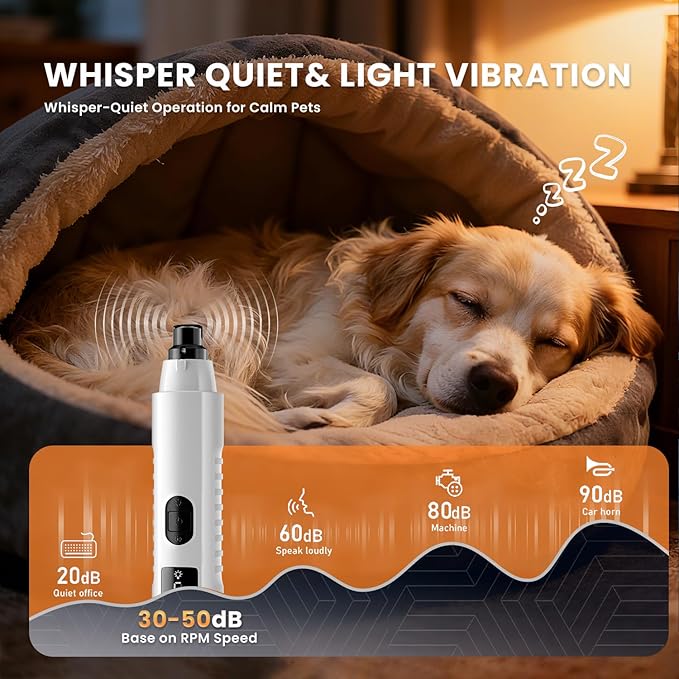 2026 New Silent Groom Pro Pet Nail Grinder, 5-Speed Dog Nail Grinder with Led Light, 40 db Quiet Painless Paws Grooming for Small Medium Large Dogs & Cats, USB Rechargeable