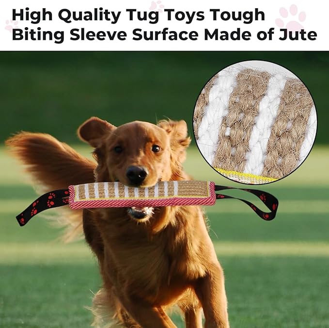 DGSL Dog Tug Toy, Tug of War Dog Toy Jute Bite Pillow with 2 Handles for Puppy Training Interactive Play, Fetch, K9 Suitable for Small Medium Large Dogs (Pink)