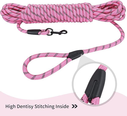 Long Dog Leash for Training 20Ft-Reflective Nylon Rope with Swivel Hook-Recall Agility Lead for Large Small Medium Dogs Outside Walking Hiking-Pink