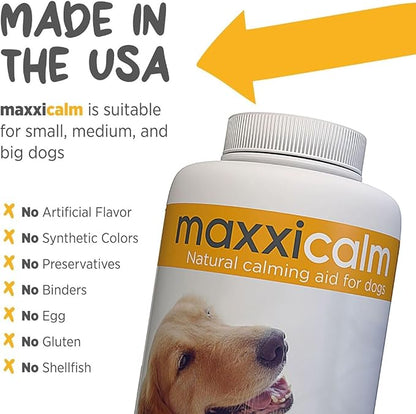 maxxicalm Calming Tablets for Dogs (60) – Fast-Acting Calm & Relaxation Support – Fireworks, Thunderstorms, Separation & Travel Stress – Non-Drowsy – Made in USA