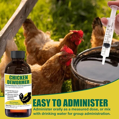Dewormer for Chickens, Poultry, Fenbendazole for Chicken Dewormers, Tapeworms, Roundworms & Hookworms, with Measuring Syringe, 100ml