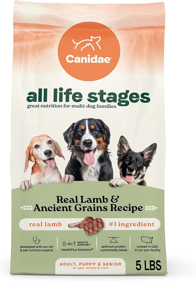 Canidae All Life Stages Real Lamb & Ancient Grains Recipe – High Protein Premium Dry Dog Food for All Ages, Breeds, and Sizes– 5 lbs.
