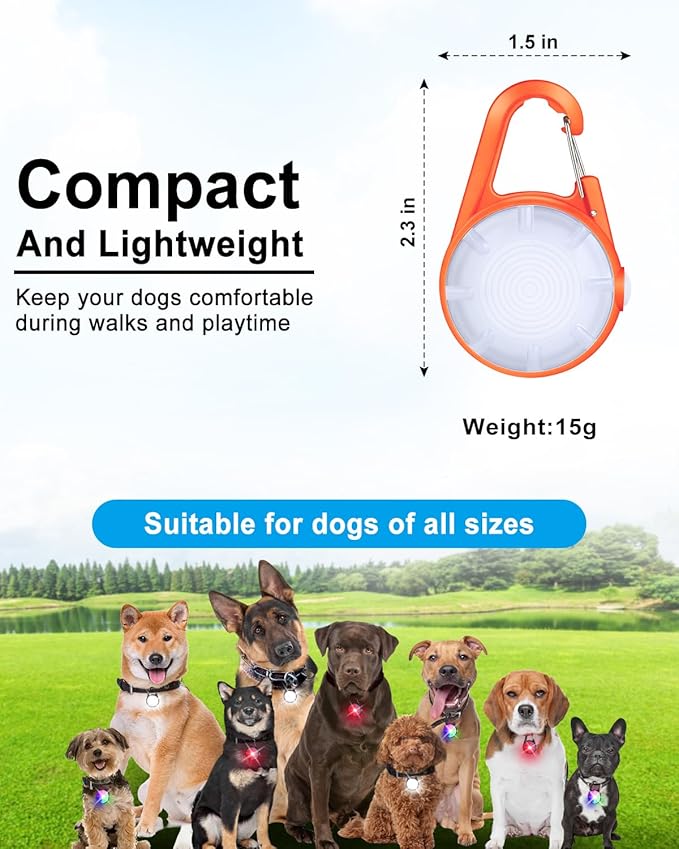 2 Pack Dog Collar Light, 4 Modes Clip On Dog Lights for Night Walking, Glow in The Dark LED Pet Collar Charm, Rechargeable Pet Camping Essentials for Nighttime Running, Cycling, Hiking(Orange)