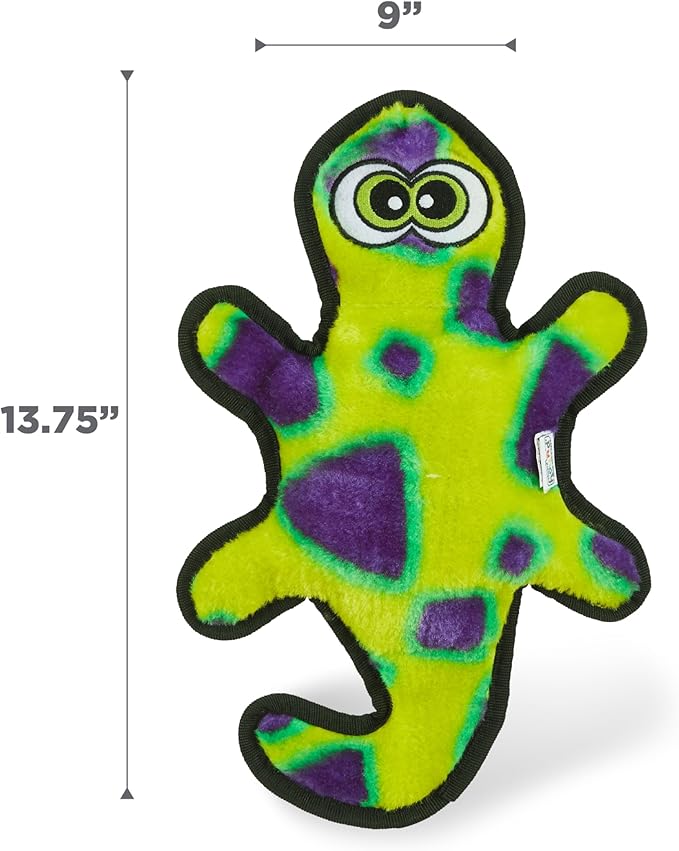 Outward Hound Durablez Medium Gecko Stuffing-Free Squeaky Plush Dog Toy for Puppies & Dogs - Interactive, Soft Yet Tough, No Mess, Jumbo Squeaker, Long-Lasting Play, 13.75 inch, Multicolor