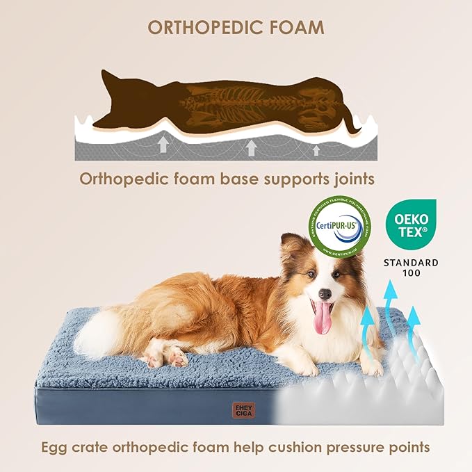 EHEYCIGA Orthopedic Dog Beds for Large Dogs with Removable Washable Cover, Spa Blue, 36x27