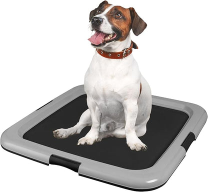 IRIS USA Pee Pad Holder for Dogs and Puppies, Potty Training Tray with Secured Latches, Non-Skid Feet, Leak Protection, Easy Clean Surface, Fits 22"x 22" Puppy Pads Size or Larger, 2 Pack, Black/Gray