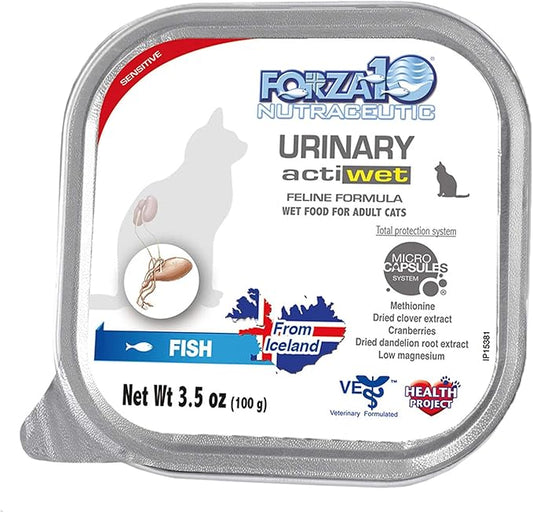 Forza10 - Cat Food, Urinary Tract Wet Cat Food, Non GMO, Vet-Approved UTI Support with Salmon Flavor, Made in Italy (3.5 oz, 32 Pack)