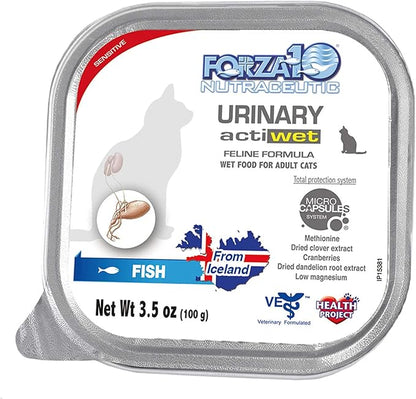 Forza10 - Cat Food, Urinary Tract Wet Cat Food, Non GMO, Vet-Approved UTI Support with Salmon Flavor, Made in Italy (3.5 oz, 32 Pack)