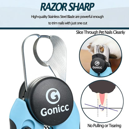 gonicc LED Pet Nail Clippers for Dogs & Cats, Light-Up Dog Nail Trimmer with Safety Lock & Built‑in File, Professional Stainless Steel Nail Clippers for Medium & Large Pets