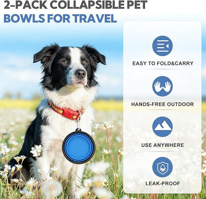 Collapsible Dog Bowl Large 2 Pack, Dog Water Bowls for Travels, Portable Foldable Pet Bowls Feeding Watering Dish for Parking Walking Camping with 2 Carabiners Clip (34oz, Large, Blue+Green