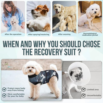 Lukovee Recovery Suit for Dogs, Zipper On Recovery Suit for Female Male Dog, Onesie Abdominal Wounds Cone E-Collar Alternative Prevent Licking Spay Recovery Suit (M,CF)