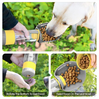 SUPERDESIGN Grey Dog Water Bottle Portable with Food Container, Dog Travel Water Bottle Easy-to-Use, Leak-Proof Design Pet Water Bottle Ideal for Travel,Hiking and Dog Walking Accessories