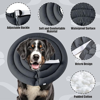 Soft Dog Cone Collar - Adjustable Recovery Cone for Large Dogs After Surgery to Stop Licking, Waterproof Elizabethan Protective Neck Donut Collar Alternative for Pet (Grey, 2XL)