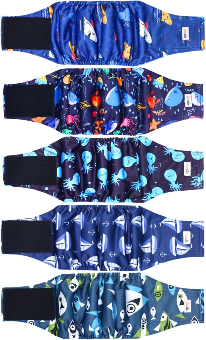 5 Pack Dog Diapers Male Reusable, Premium Belly Bands for Male Dogs, High Absorbing Male Dog Pee Wraps for Doggie in Incontinence or Excitable Urination and Training L